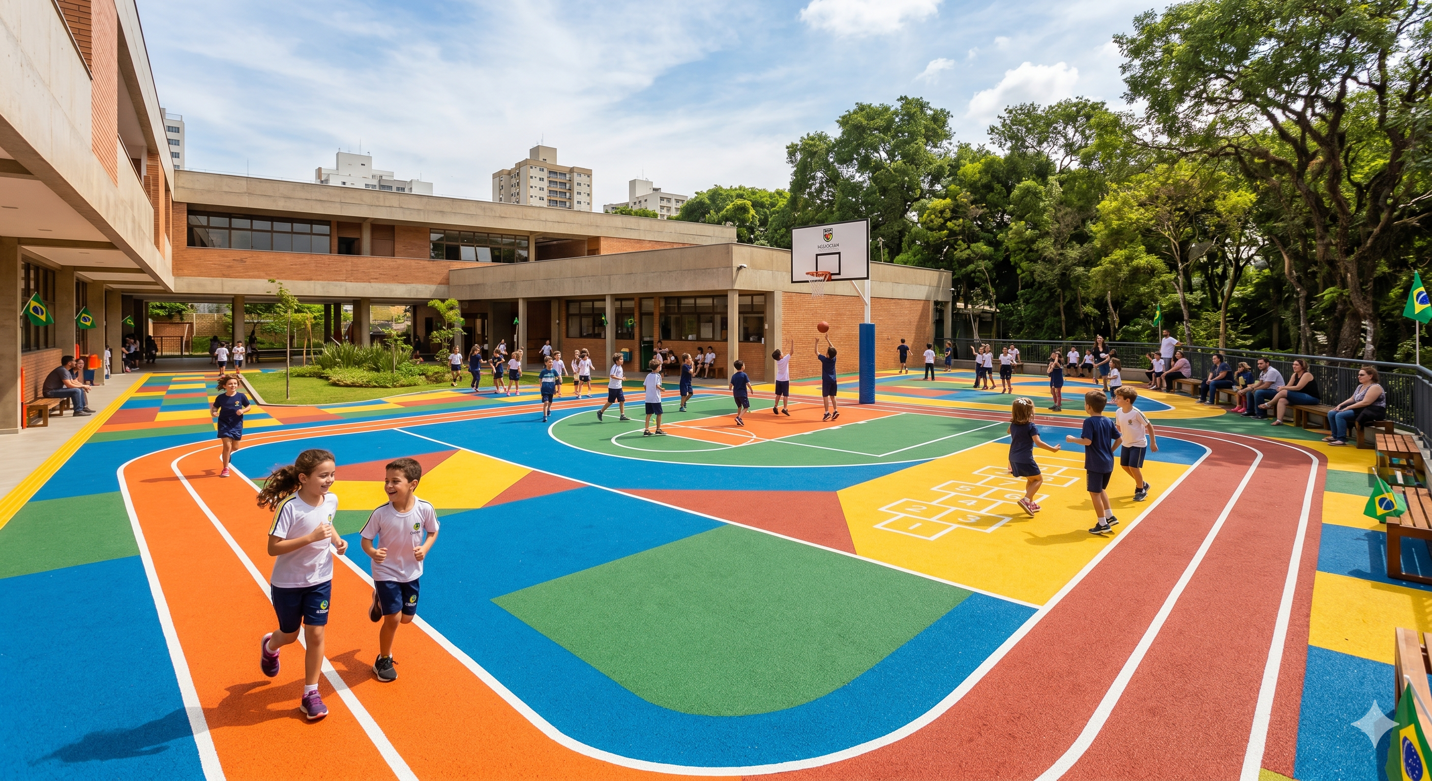 Pátio escolar com piso monolítico EPDM
