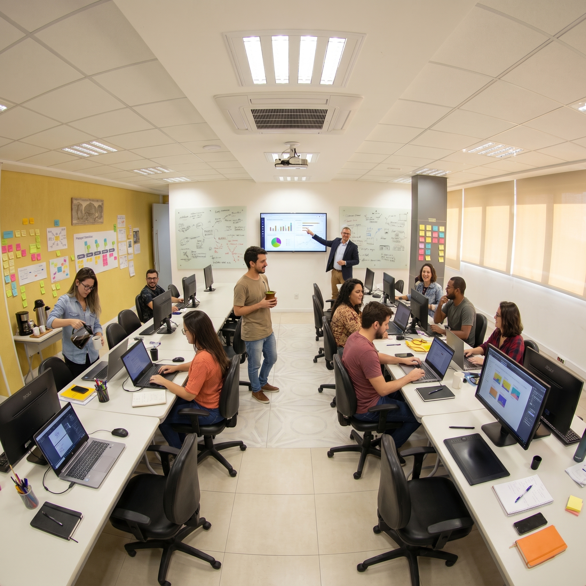 Equipe trabalhando no centro de negócios Macro Office em Porto Alegre