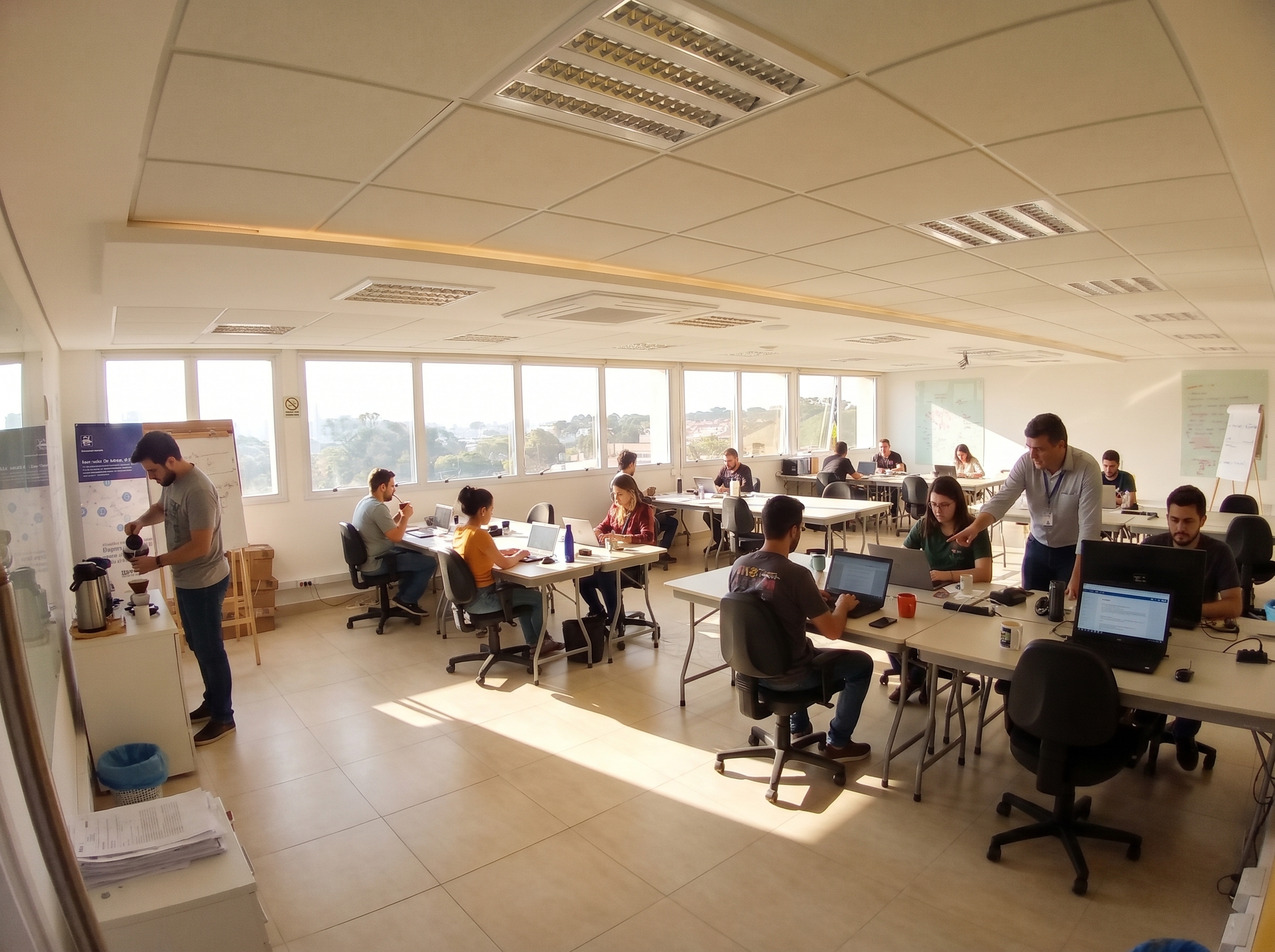 Estação de trabalho no coworking da Macro Office, Porto Alegre