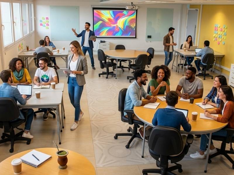 Equipe participando de treinamento corporativo